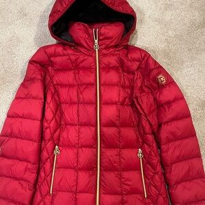 Michael Kors Red Hooded Puffer Jacket size small